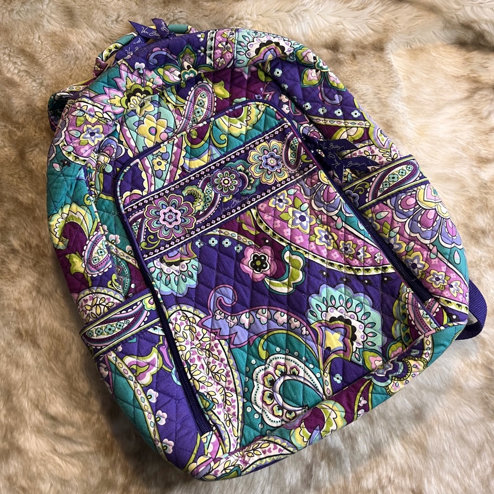Vera Bradley “Plum Crazy” Paisley Quilted Purple Campus Backpack